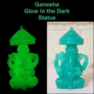 GANESH *GLOW in the DARK*STATUE with Parasol-Jade Color-Shiva-Home-Altar-Gift